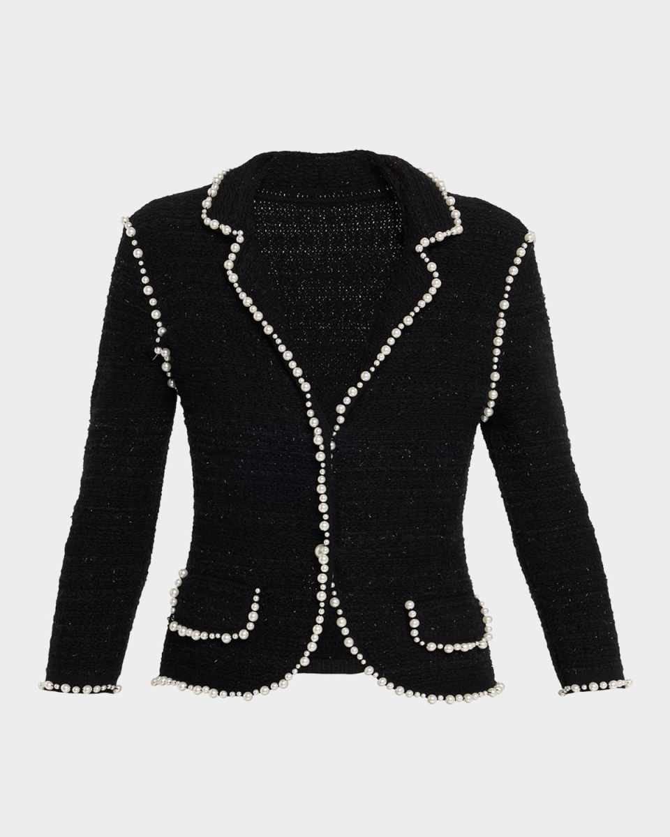 Bead-Trim Metallic Tweed Blazer